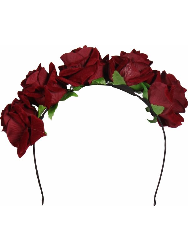 Bordeauxrode Rozen Haarband Día de los Muertos Dames
