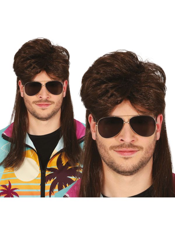 Bruine 70's New Kids Pruik met Lange Mat