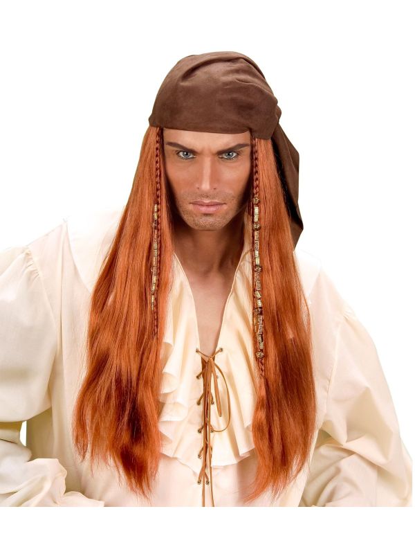 Bruine Caribische Piraat Pruik met Bandana