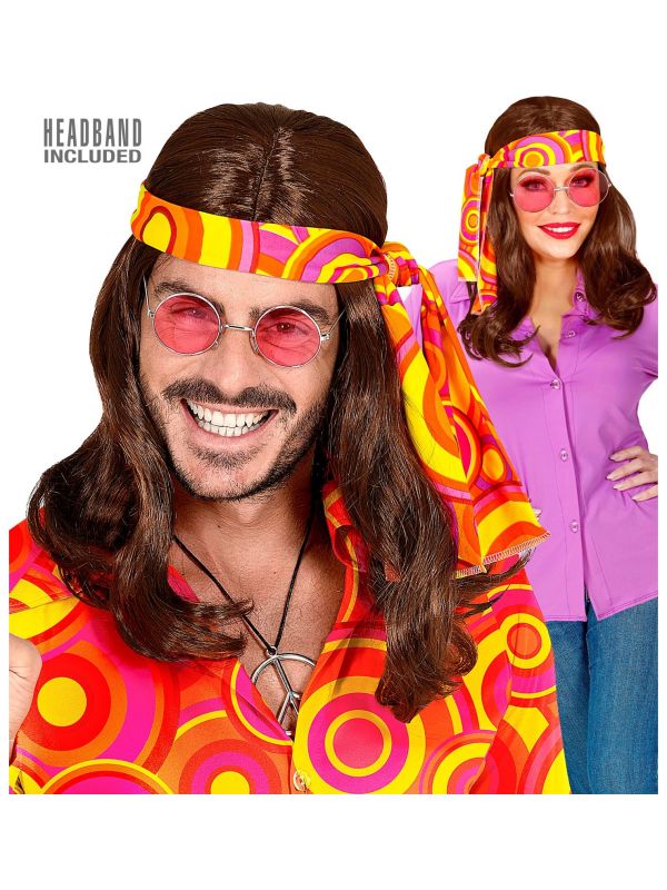 Bruine Disco Pruik met Hoofdband