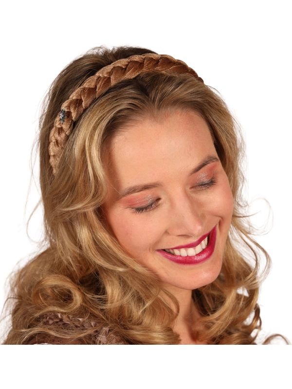 Bruine Gevlochten Haarband Alpentraum met Edelweiss