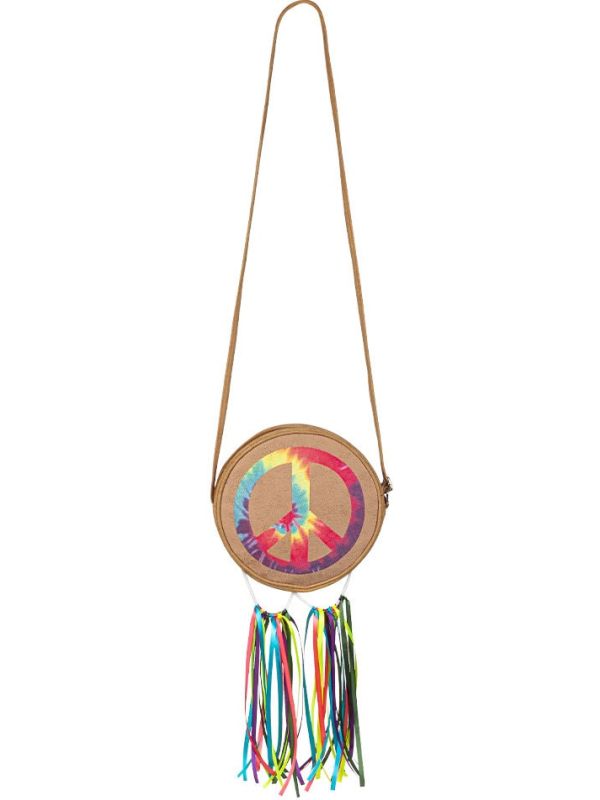 Bruine Hippie Dames Schoudertas met Peaceteken