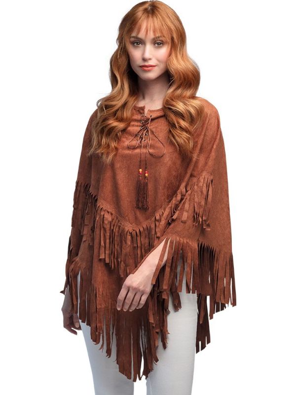 Bruine Hippie Poncho met Franjes