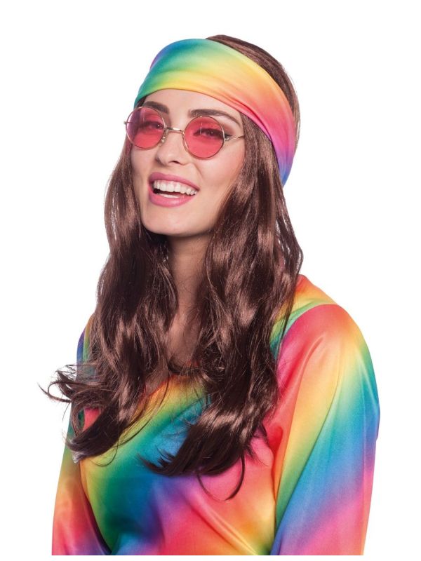 Bruine Hippie Pruik met Hoofdband