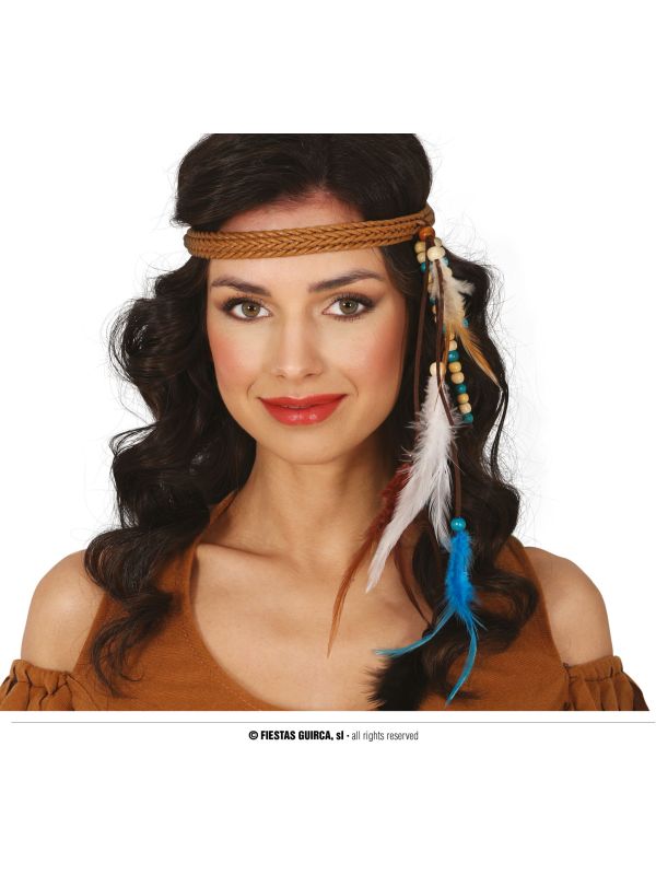 Bruine Indianen Hoofdband met Veer