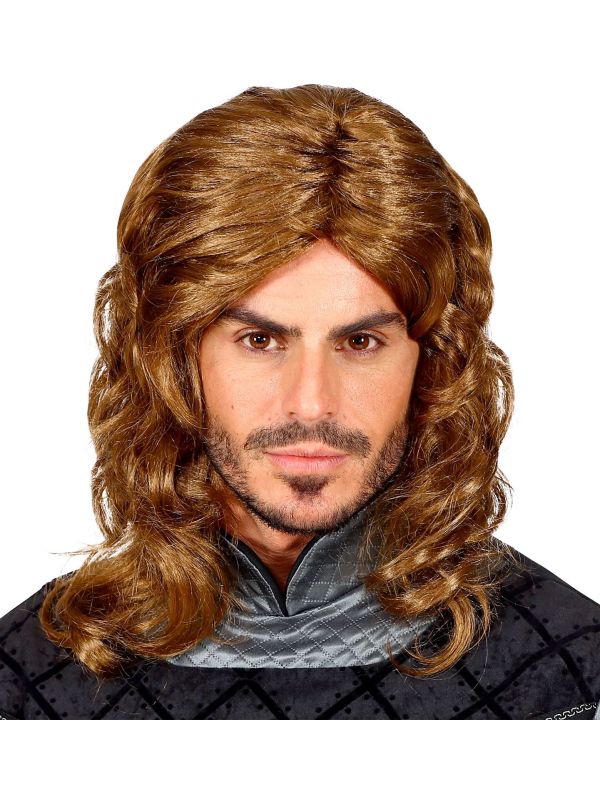 Bruine Lange Gekrulde Pruik Heren