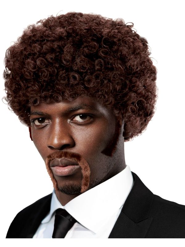 Bruine Pulp Fiction Afro Pruik
