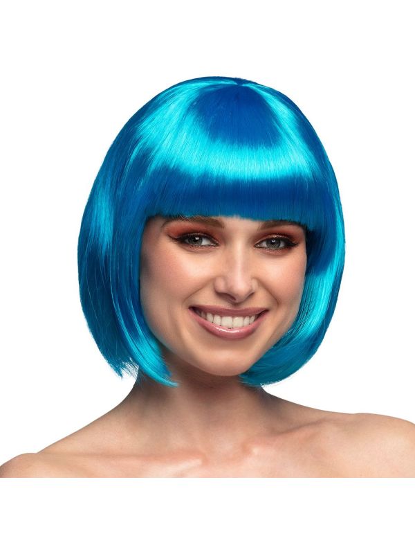 Cabaret Boblijn Pruik Neon Blauw