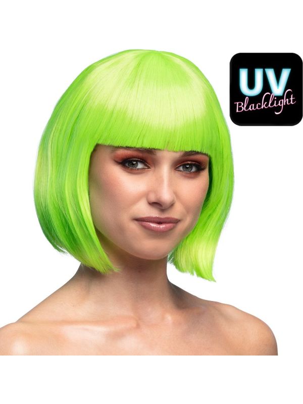 Cabaret Boblijn Pruik Neon Groen