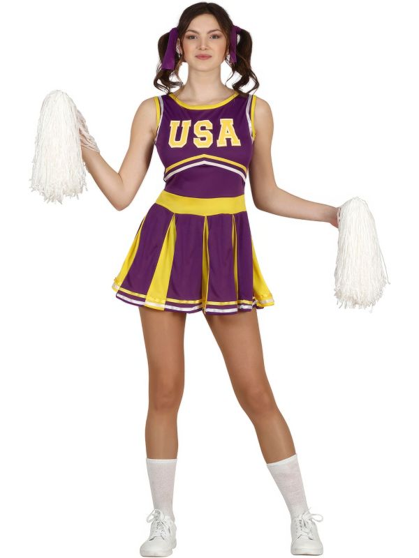 Cheerleader Outfit Tiener 14-16 Jaar Geel Paars