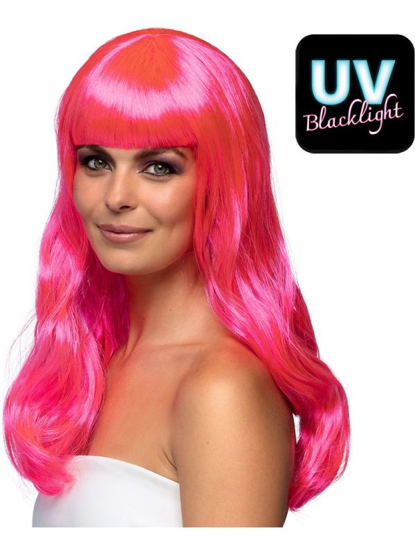 Chique Lange Pruik Neon Roze