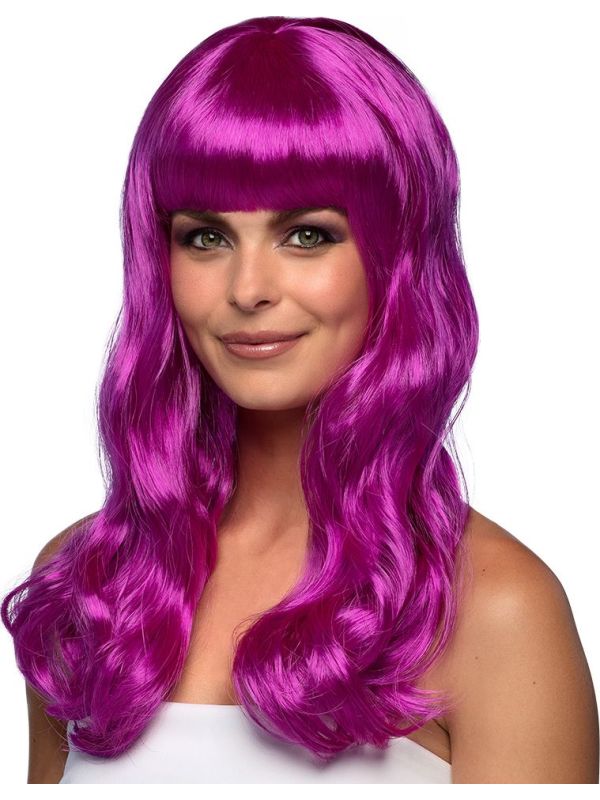 Chique Lange Pruik Paars