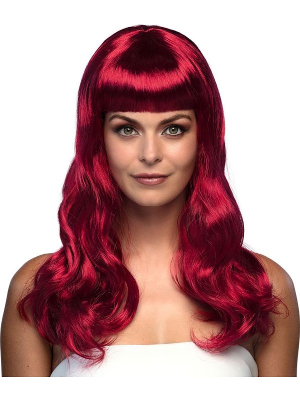 Chique Lange Pruik Robijnrood