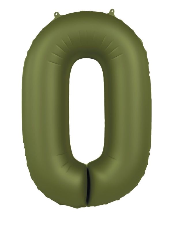Cijfer 0 Folieballon Olijfgroen 86 cm
