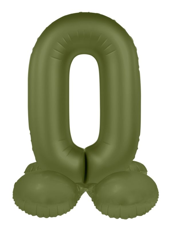 Cijfer 0 Folieballon Staand Olijfgroen 41 cm
