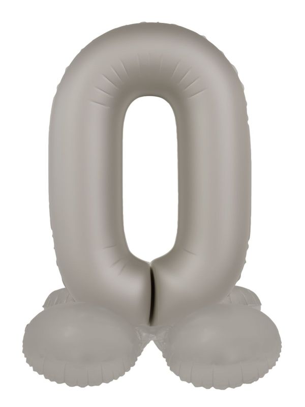 Cijfer 0 Folieballon Staand Zilver 41 cm
