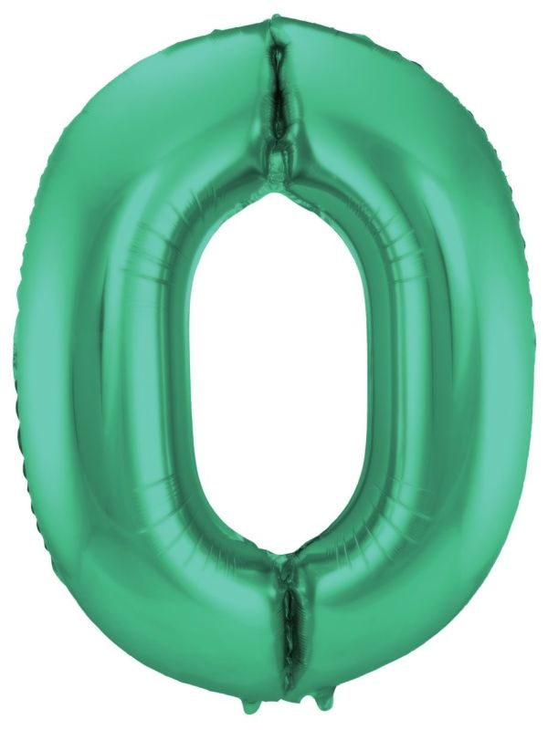 Cijfer 0 Metallic Groen Folieballon 86cm