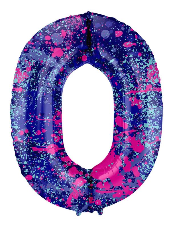 Cijfer 0 Paarse Paint Splash Folieballon