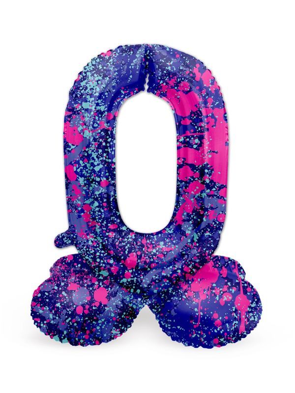 Cijfer 0 Paarse Paint Splash Staande Folieballon