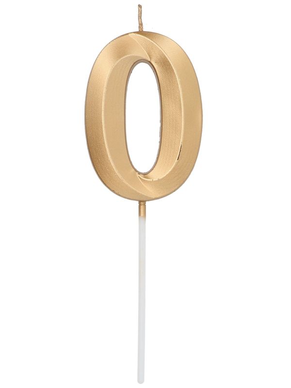 Cijfer 0 Taartkaars Metallic Goud 7 cm