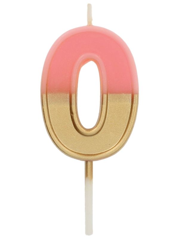 Cijfer 0 Taartkaars Retro Goud/Roze 5 cm