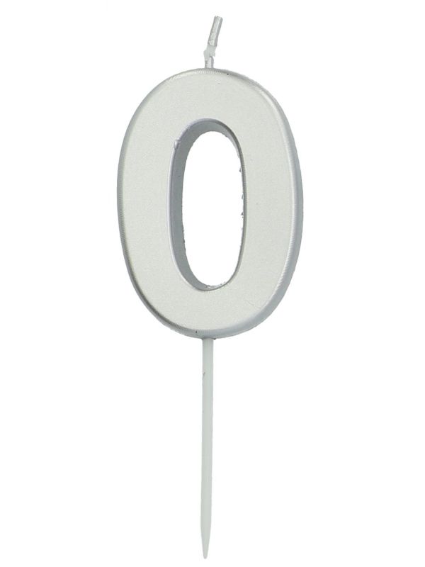 Cijfer 0 Taartkaars Zilverkleurig 5 cm