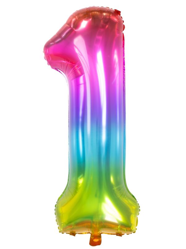 Cijfer 1 Metallic Regenboog 81cm