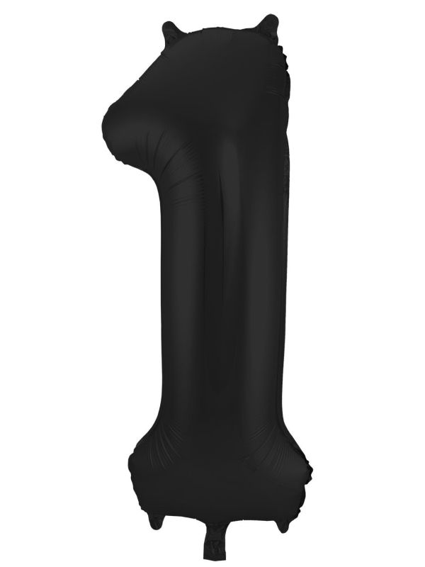Cijfer 1 Metallic Zwart Folieballon 86cm