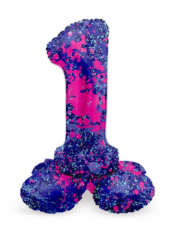 Cijfer 1 Paarse Paint Splash Kleine Staande Folieballon