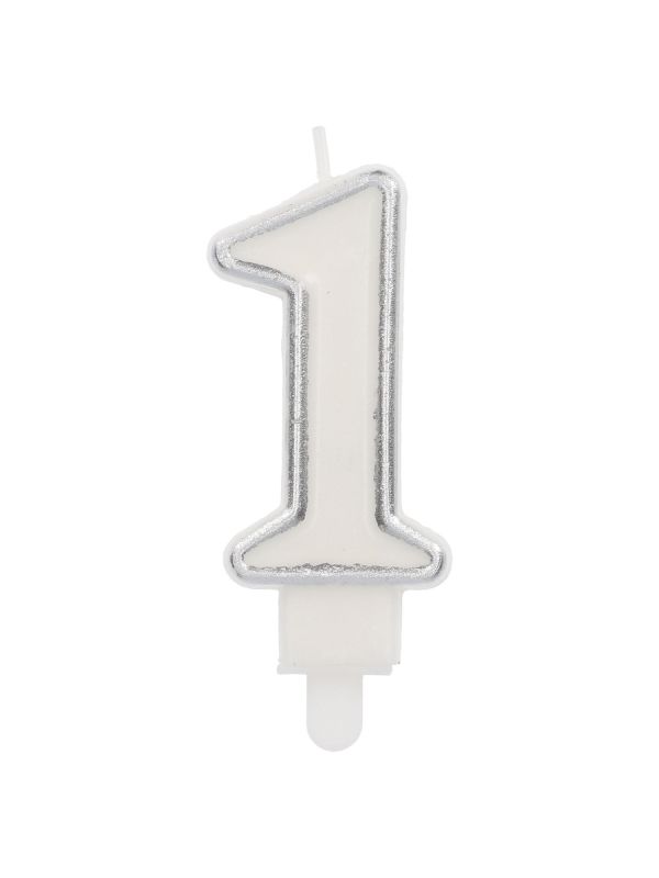 Cijfer 1 Taartkaars Chic Zilver 9 cm