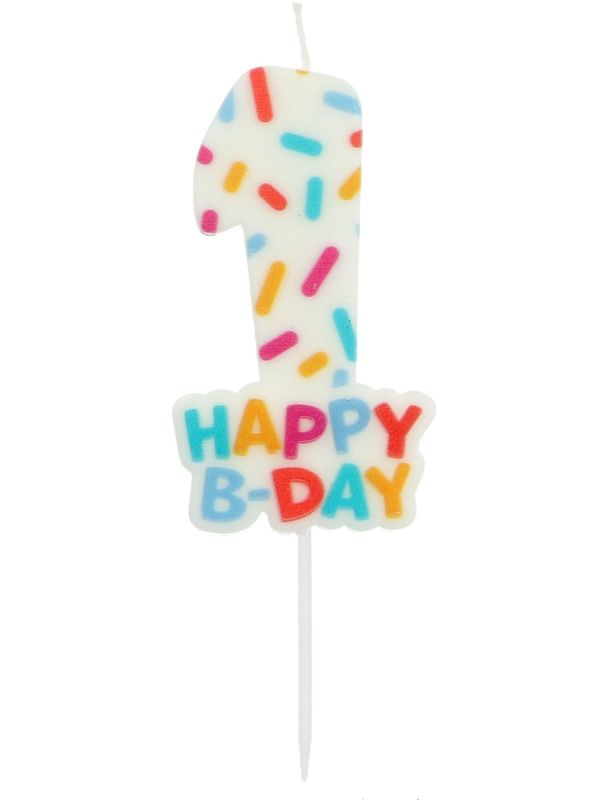 Cijfer 1 Taartkaars Gekleurde Sprinkles 7 cm