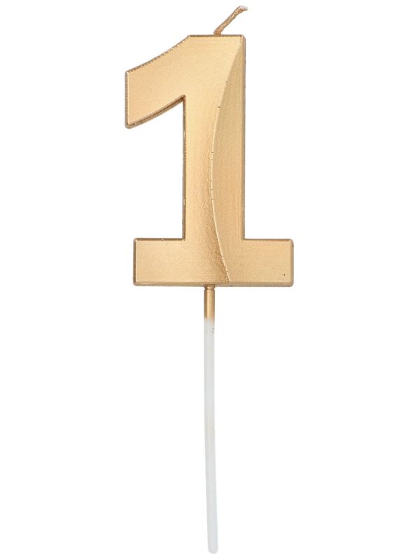 Cijfer 1 Taartkaars Metallic Goud 7 cm