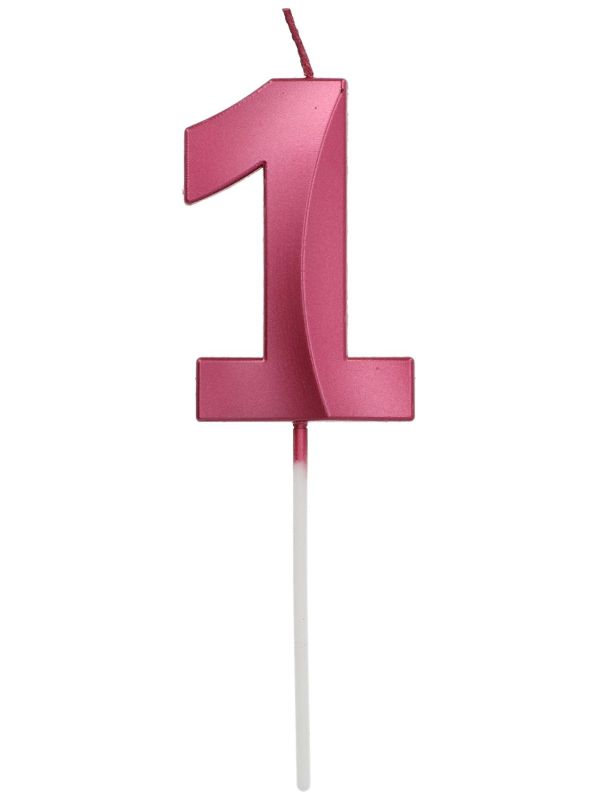 Cijfer 1 Taartkaars Metallic Roze 7 cm