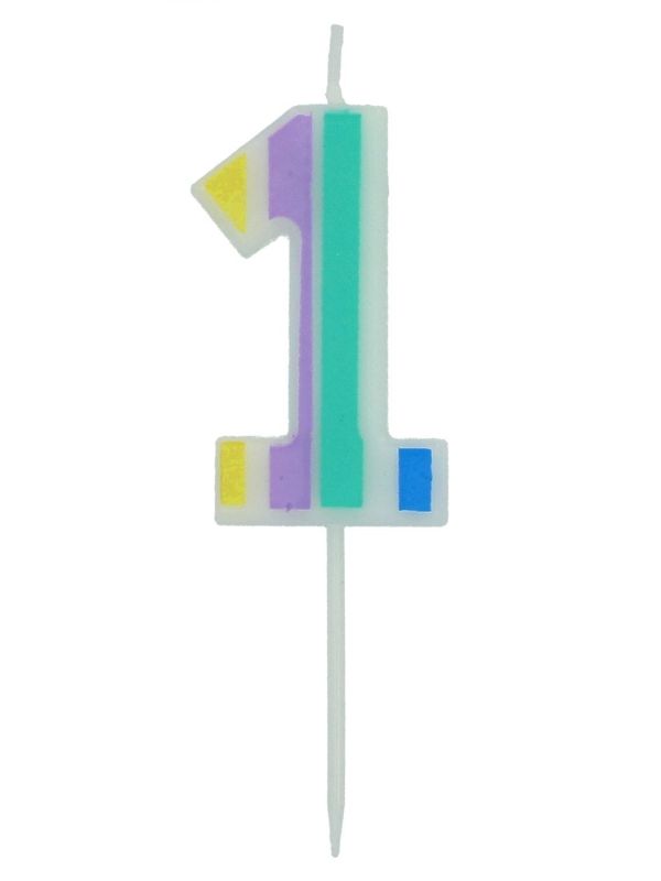 Cijfer 1 Taartkaars Pastel Kleuren 5 cm
