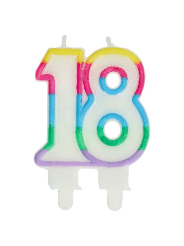Cijfer 18 Taartkaars Kleurrijk 7,5x6cm
