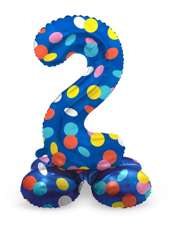 Cijfer 2 Gekleurde Stip Staande Folieballon