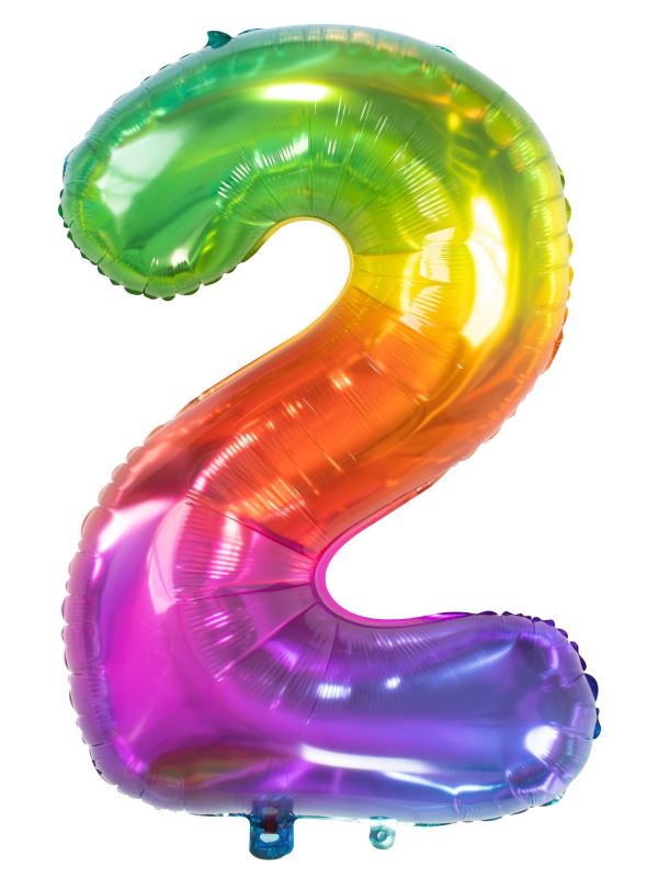 Cijfer 2 Metallic Regenboog 81cm