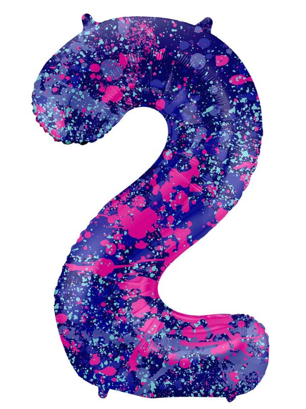 Cijfer 2 Paarse Paint Splash Folieballon
