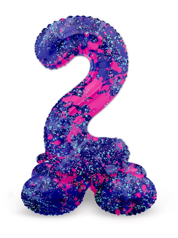 Cijfer 2 Paarse Paint Splash Staande Folieballon