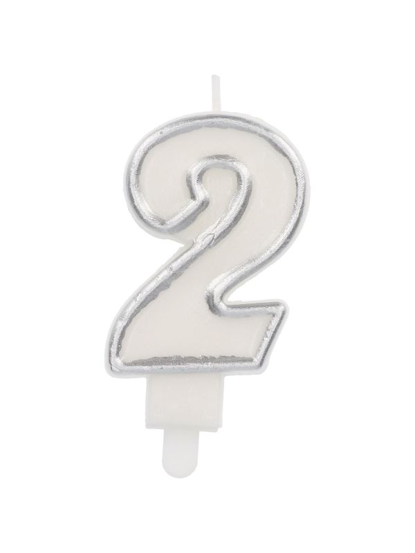 Cijfer 2 Taartkaars Chic Zilver 9 cm