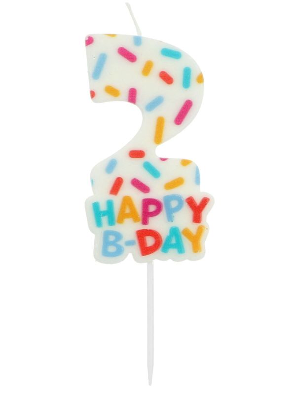 Cijfer 2 Taartkaars Gekleurde Sprinkles 7 cm