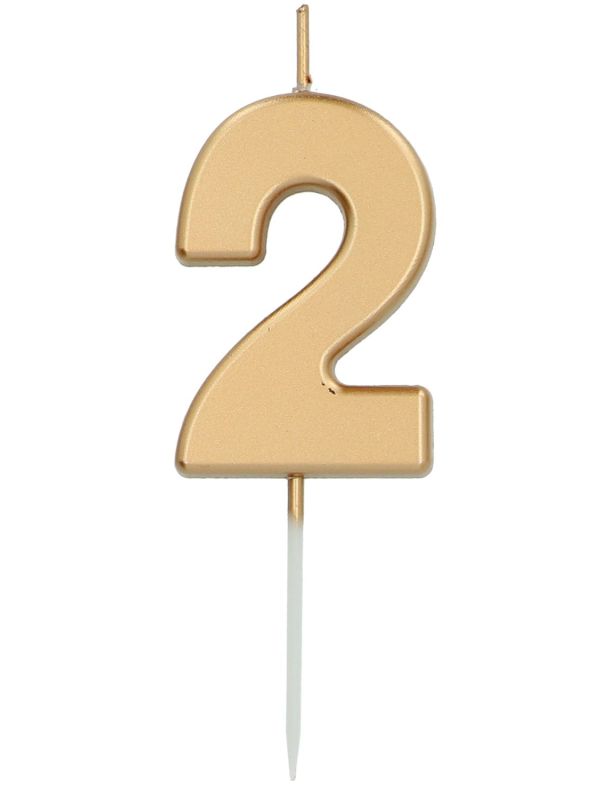 Cijfer 2 Taartkaars Goudkleurig 5 cm