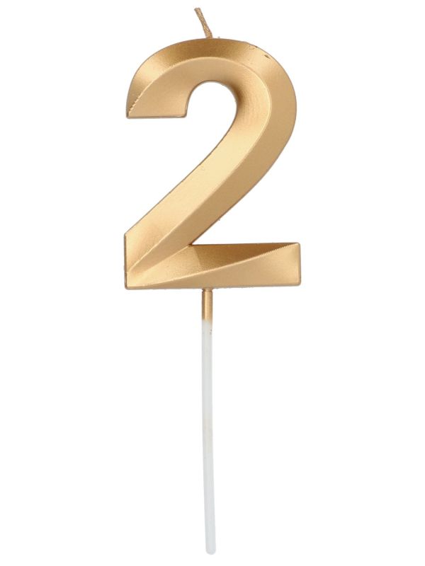 Cijfer 2 Taartkaars Metallic Goud 7 cm