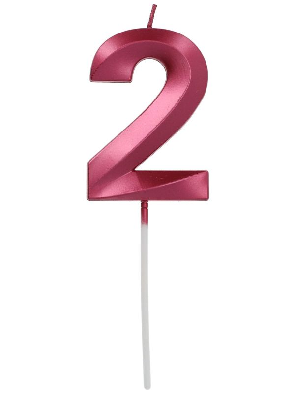 Cijfer 2 Taartkaars Metallic Roze 7 cm