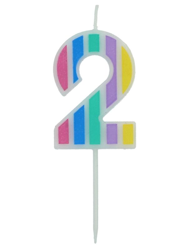 Cijfer 2 Taartkaars Pastel Kleuren 5 cm