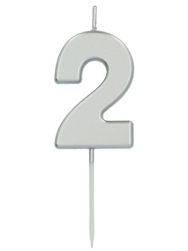 Cijfer 2 Taartkaars Zilverkleurig 5 cm