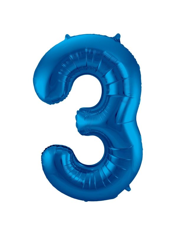 Cijfer 3 Blauwe Folieballon 86cm