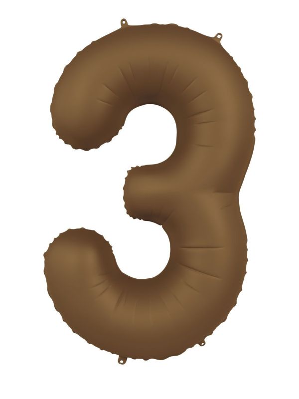 Cijfer 3 Folieballon Bruin 86 cm