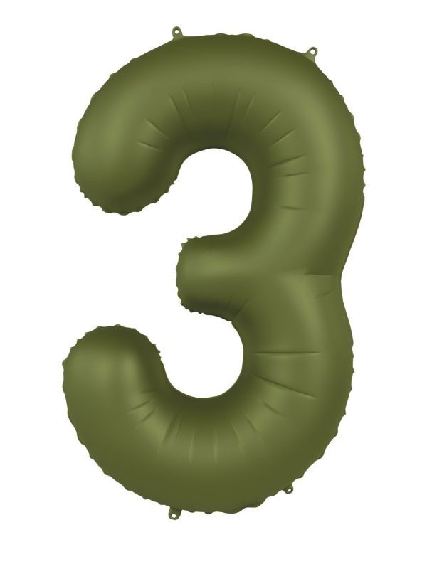 Cijfer 3 Folieballon Olijfgroen 86 cm