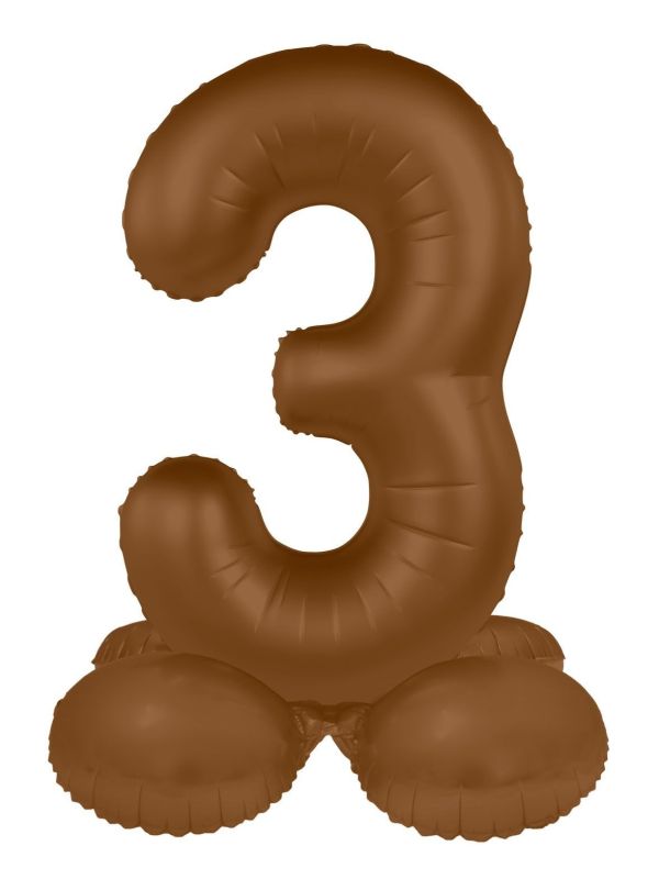 Cijfer 3 Folieballon Staand Bruin 72 cm